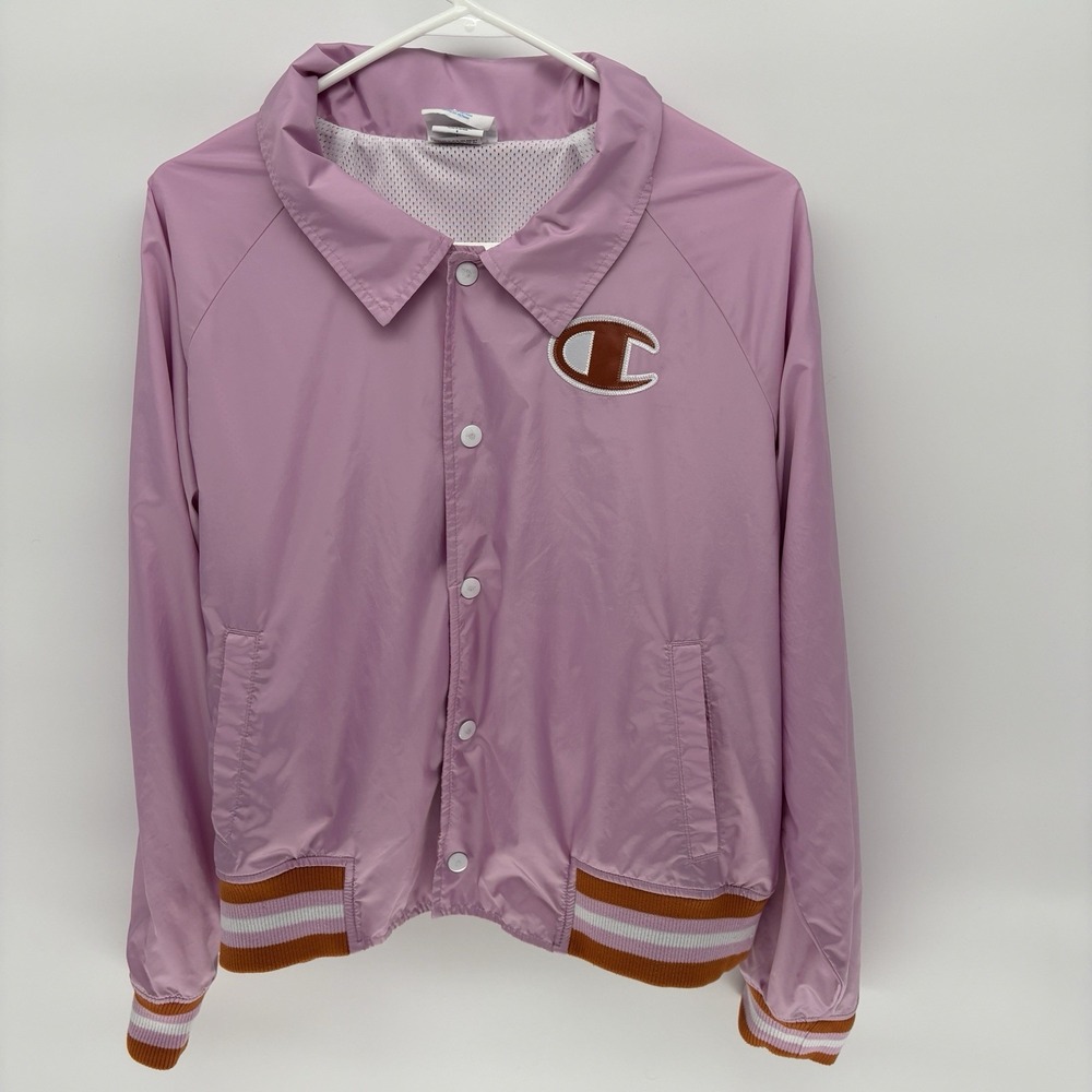 Vintage 90s Champion Pink Windbreaker Bomber Jacket Embroidered Women Large
